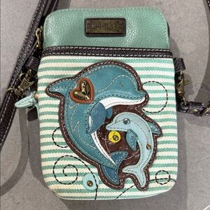 Chala Aqua and Brown Dolphin Crossbody Bag